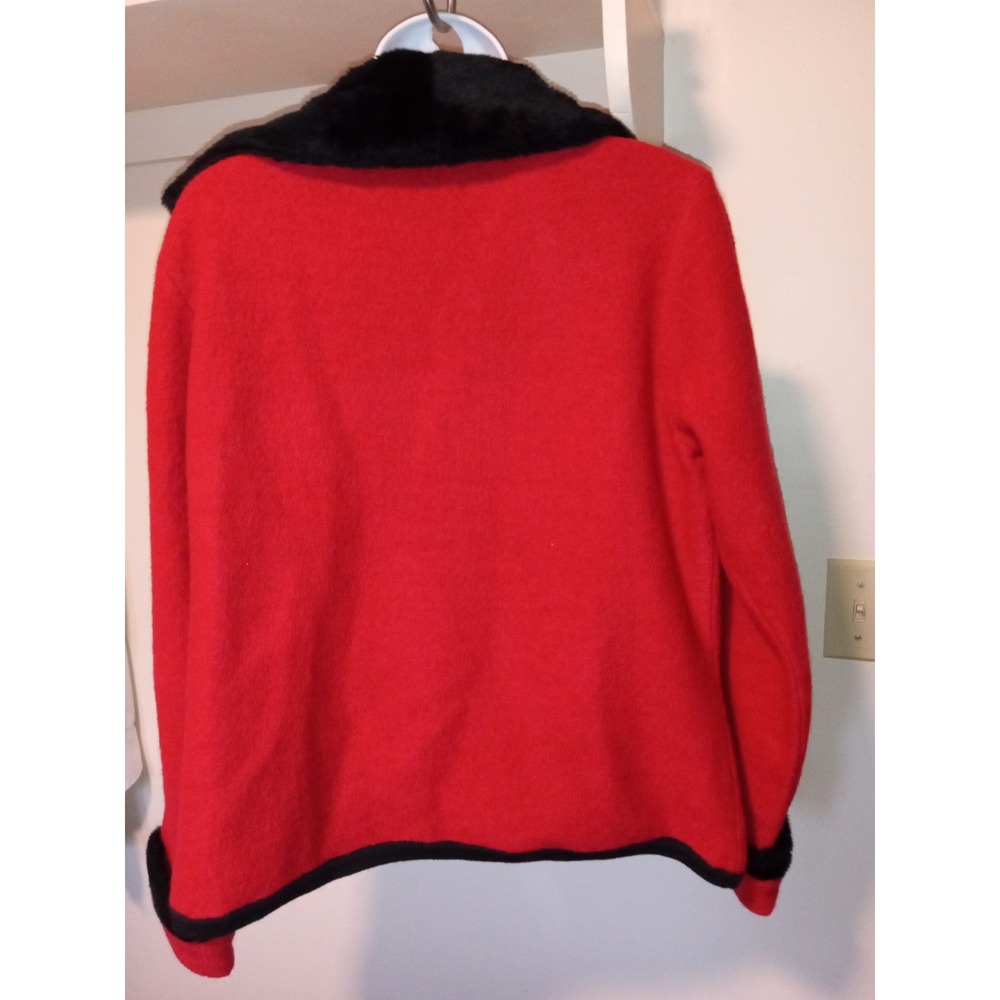 Vintage Red Wool Blend Embroidered Jacket Black Faux Fur Trim Beaded Floral Coat - Picture 4 of 11